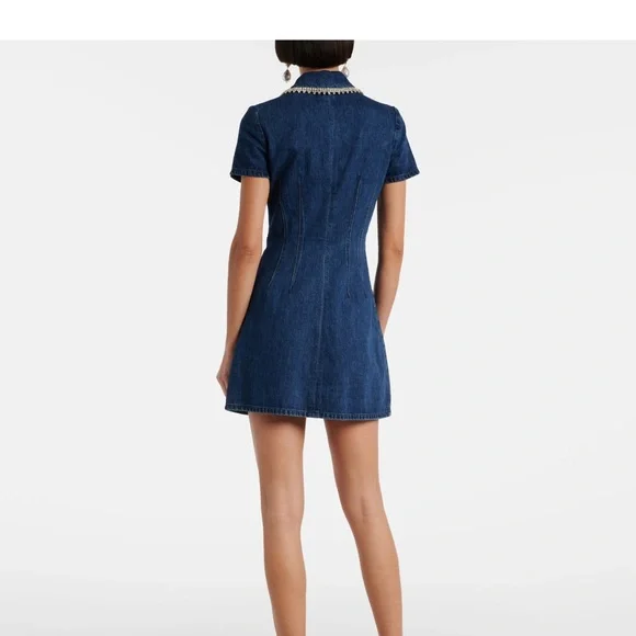 Self-Portrait Navy Denim Dress with Pearl Trim - Picture 4 of 6